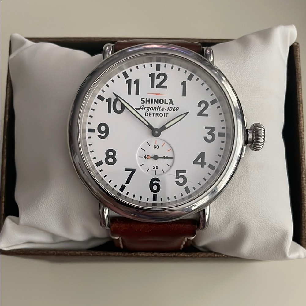 Shinola Men's Silver and Brown Watch